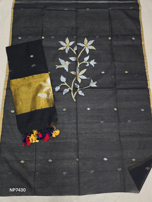 Black Handloom Silk Jamdani Suit Set- 2 Piece Set