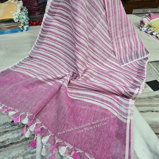 Pink & White Pure Linen Dupatta