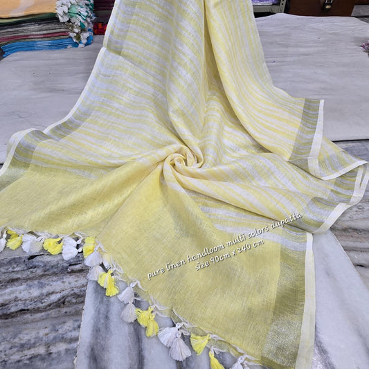 Lemon Yellow Pure Linen Dupatta