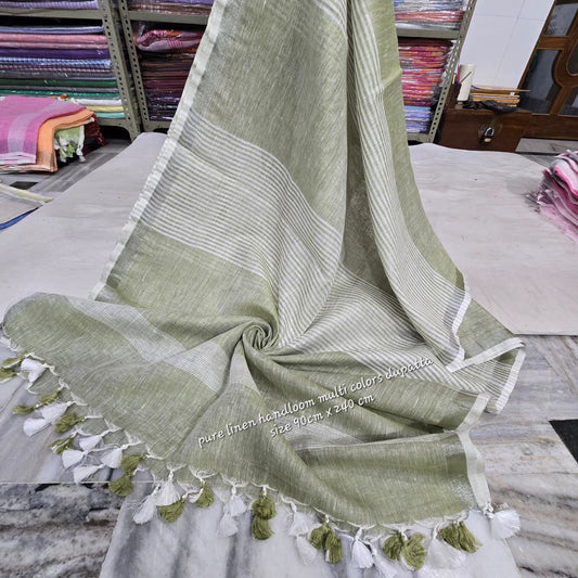 Olive Green Pure Linen Dupatta