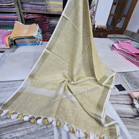 Lime Green Pure Linen Dupatta