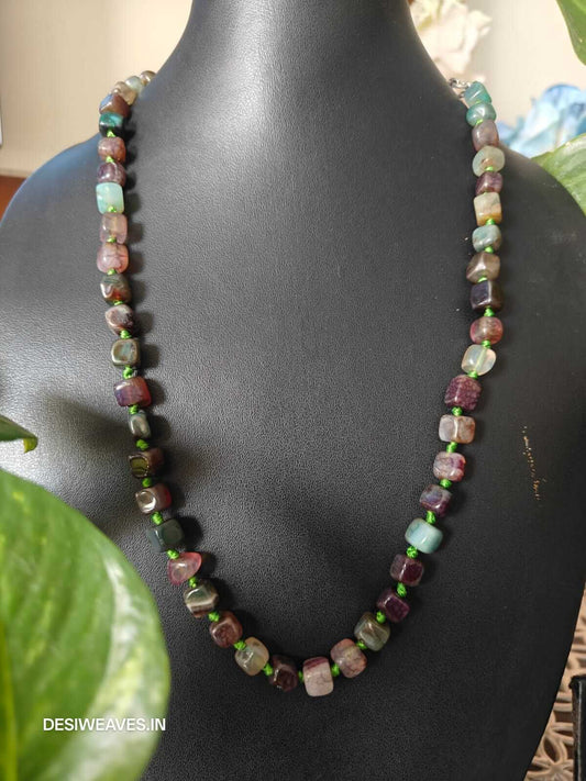 Wine Precious stones necklace online - Desi Weaves