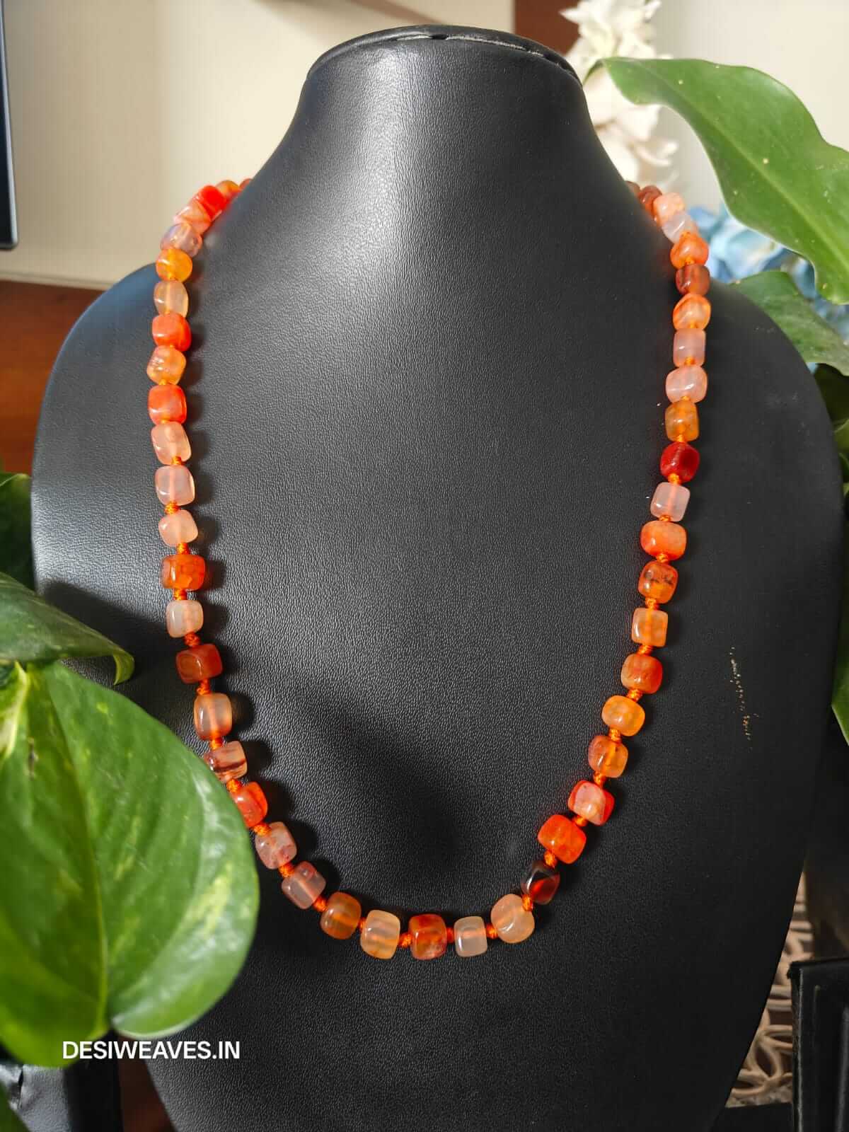 Orange Precious stones necklace online - Desi Weaves