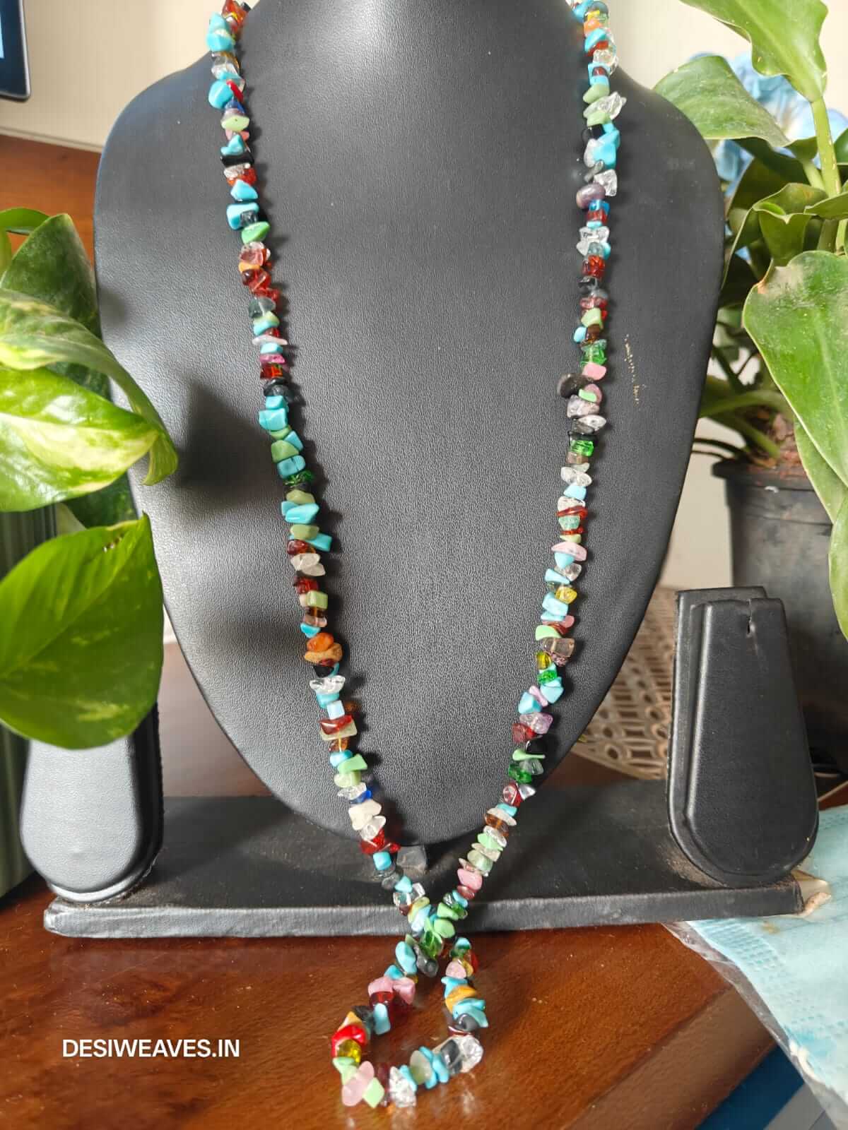Blue Precious stones necklace online - Desi Weaves