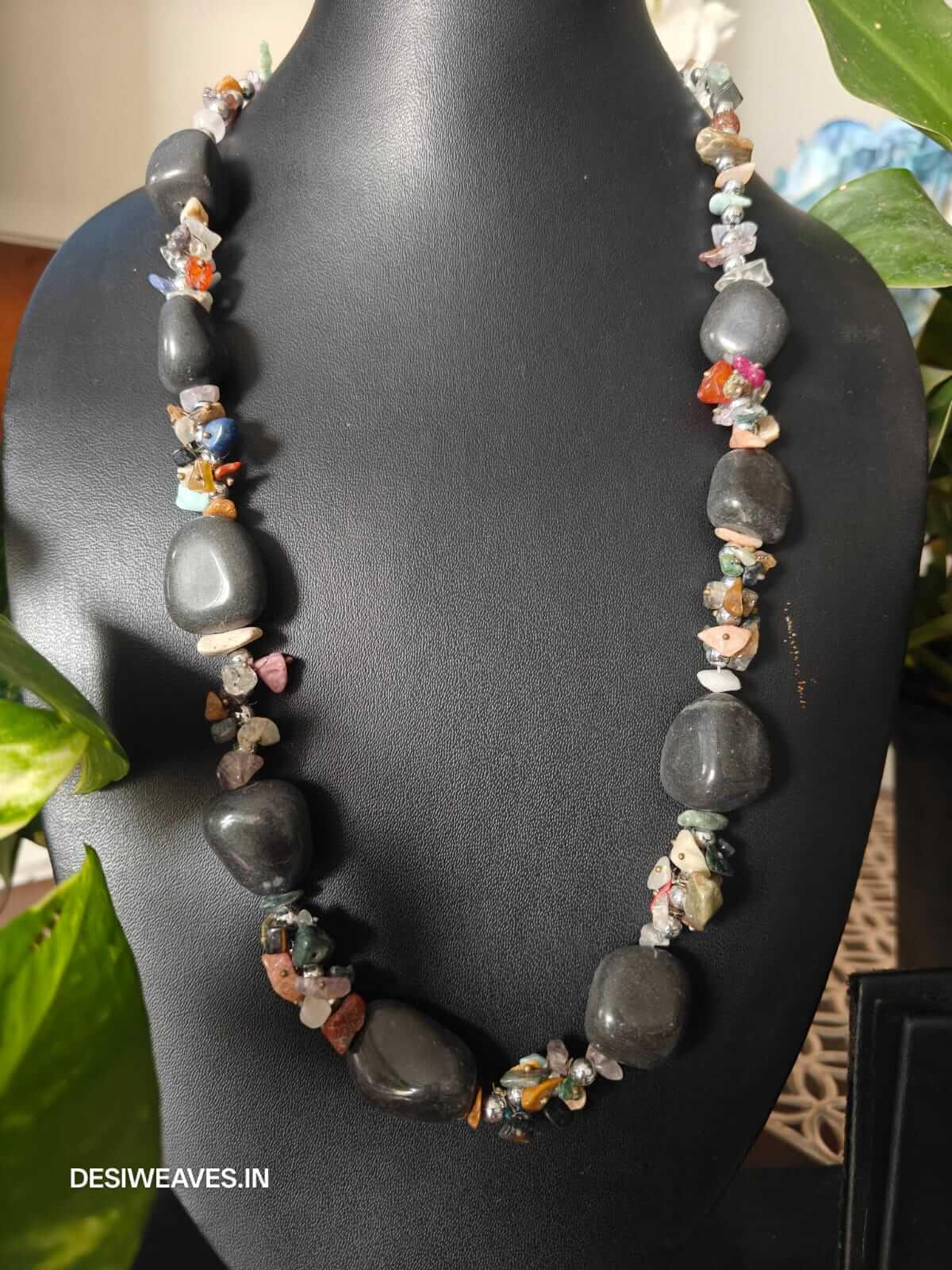 grey Precious stones necklace online - Desi Weaves