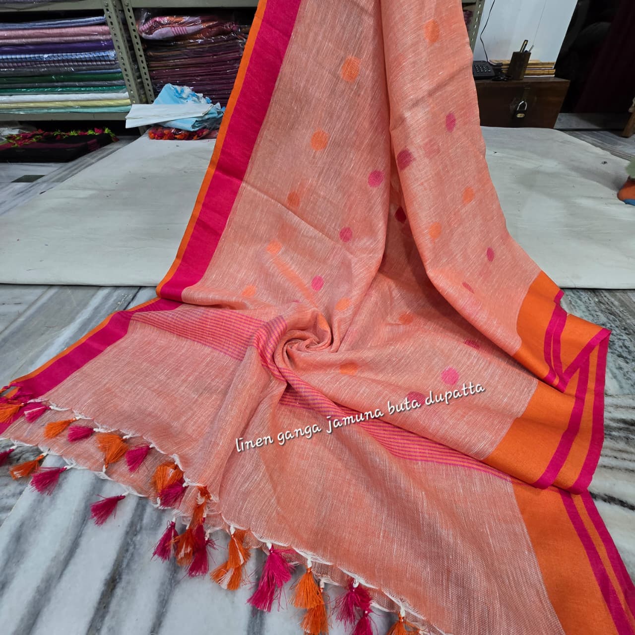 Linen dupatta online - Desi Weaves