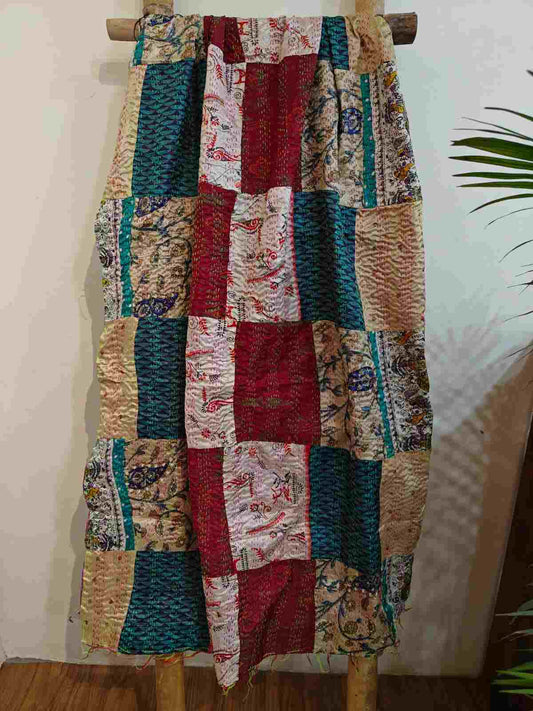 Kantha Stich Silk Dupatta - Desi Weaves
