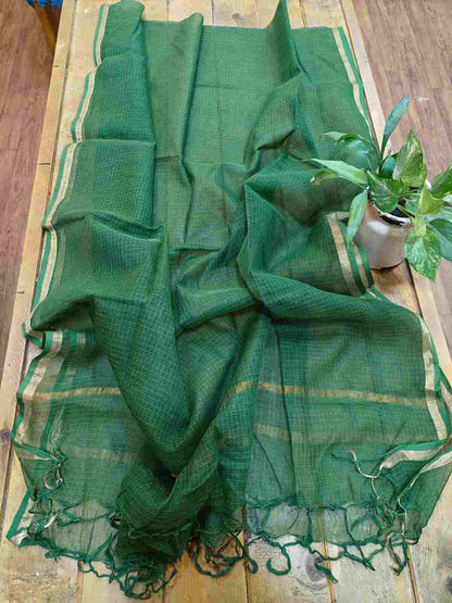 green kota doria dupatta  - Desi Weaves