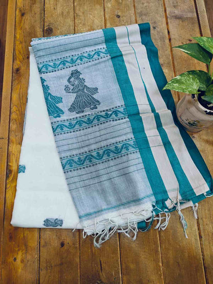 Off white handloom khadi cotton jamdani saree