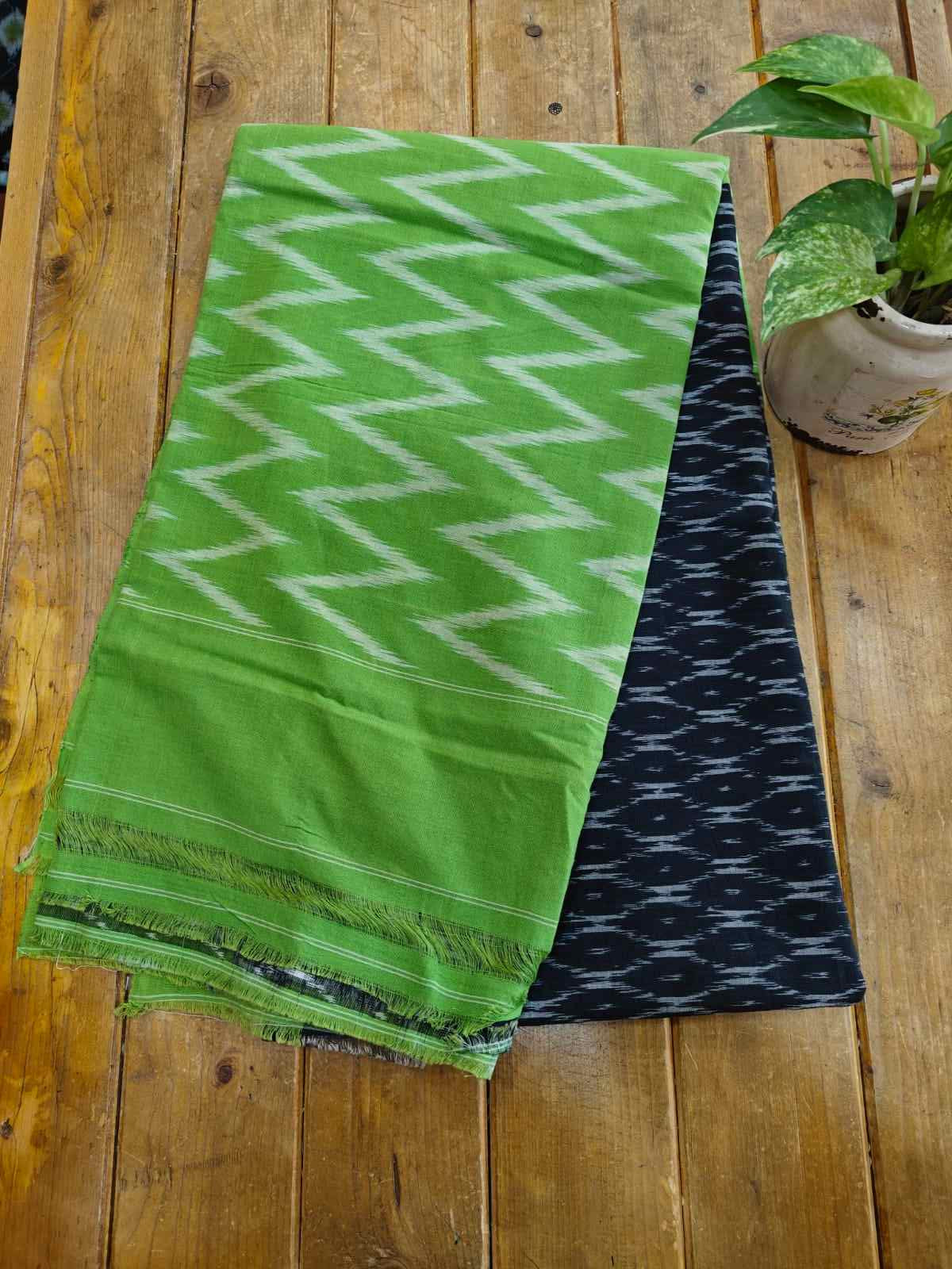 Green & black  handloom Ikkat cotton saree