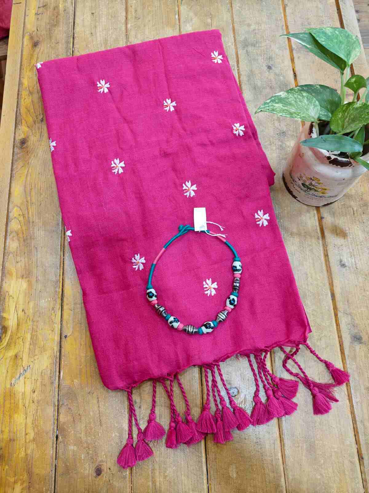 Magenta Cotton Saree With Blouse