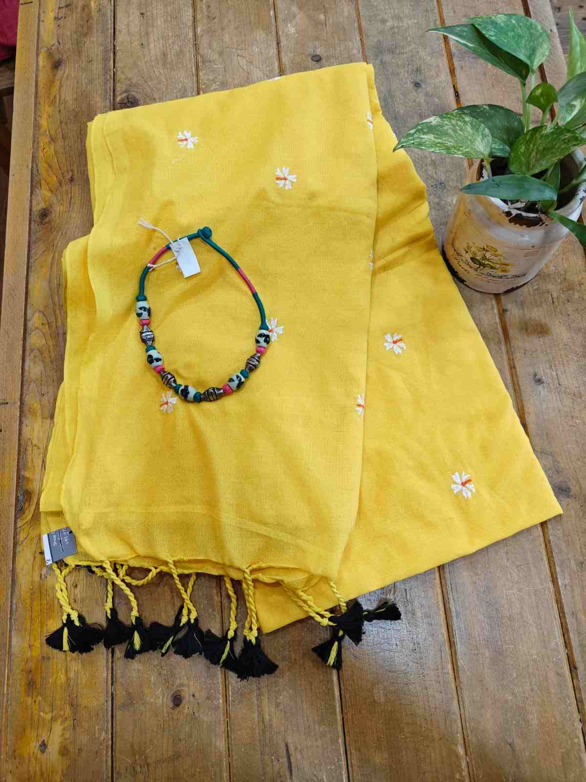 Yellow Cotton Saree With Blouse