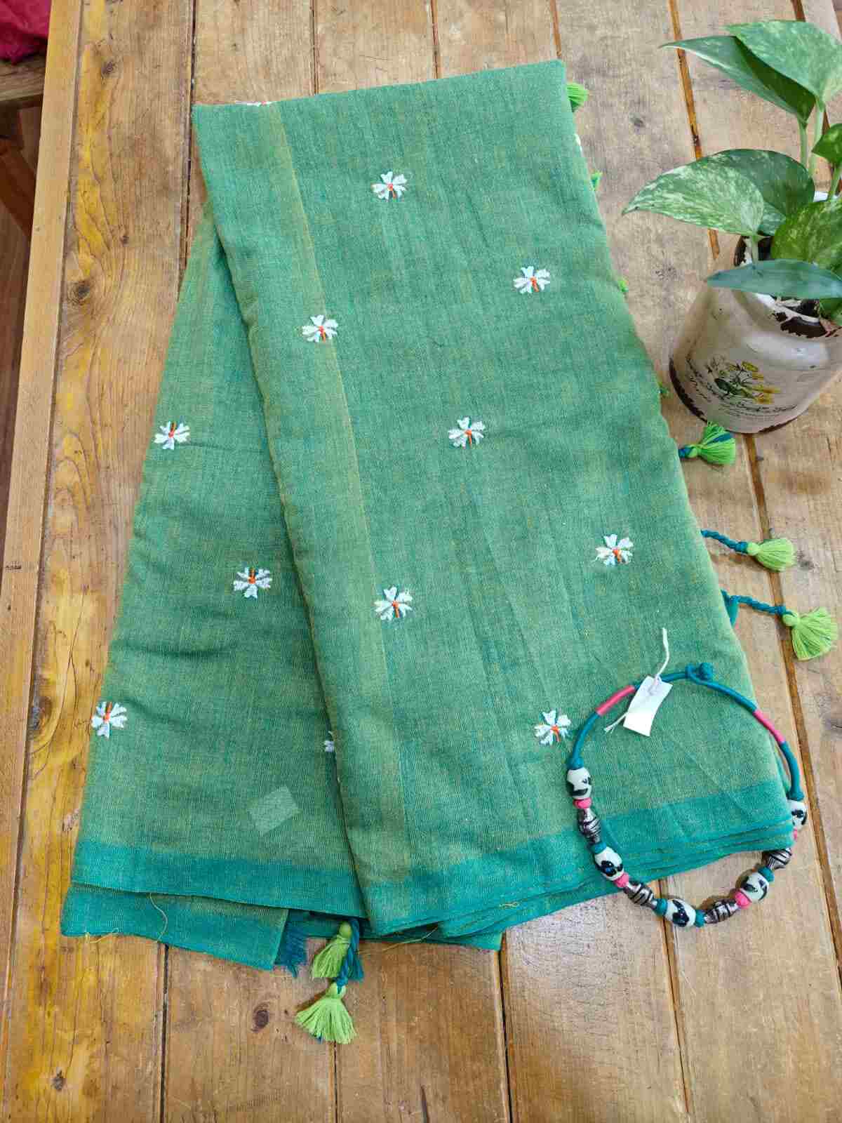 Green Magic Cotton Saree With Blouse