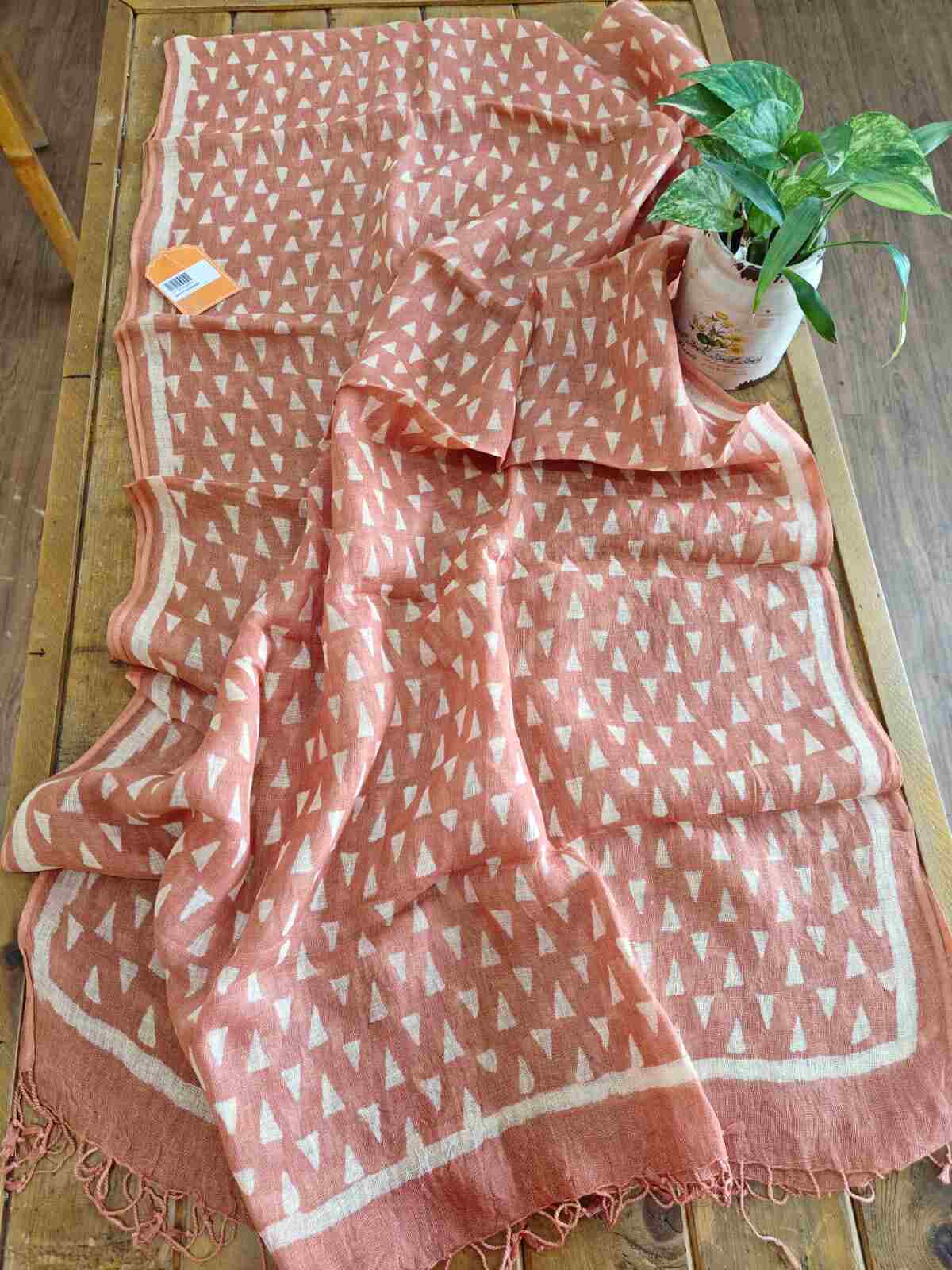 Sandhya Handcrafted Handblock Print Pure Linen  Dupatta