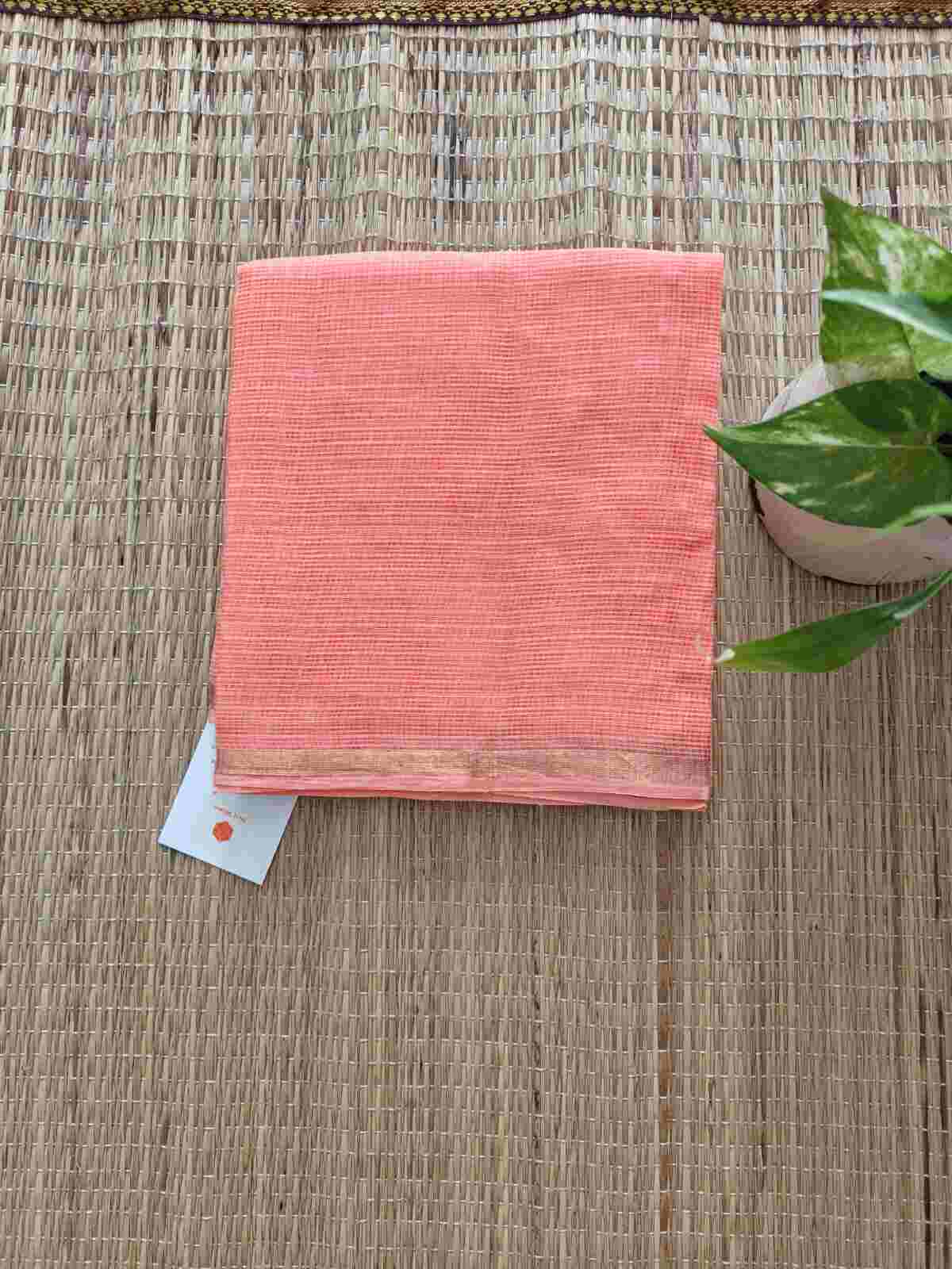 Peach Beauty Pure Cotton Kota Doria Zari Border Dupatta