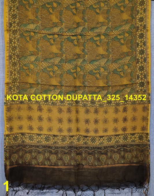 Yellow Ajrakh Block Print Kota Doria Dupatta