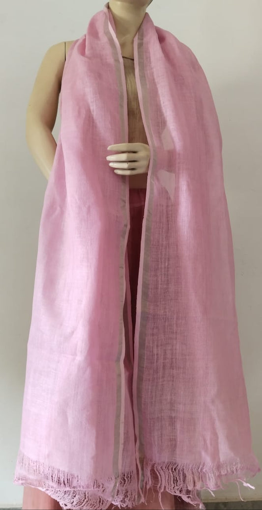 Desi Weaves Baby Pink Pure Linen Dupatta