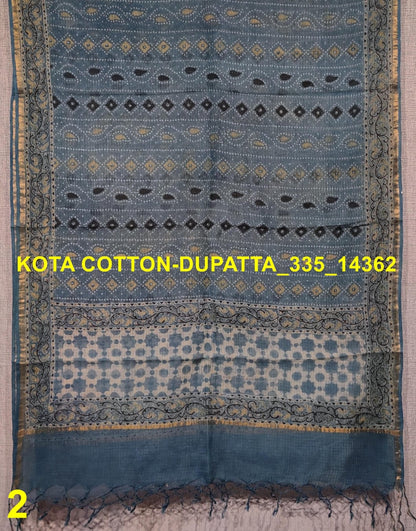 Desi Weaves Ajrakh Block Print Kota Doria Dupatta