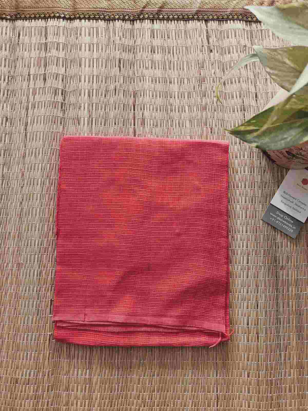 Coral Pink  Plain Cotton Kota Doria Dupatta