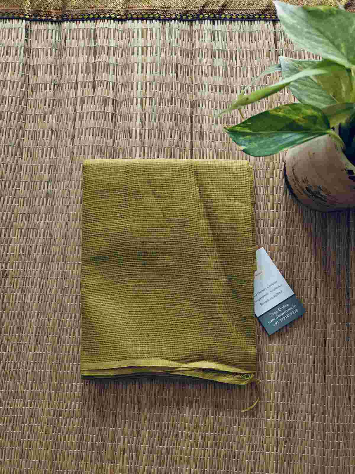 Raw Olive Plain Cotton Kota Doria Dupatta