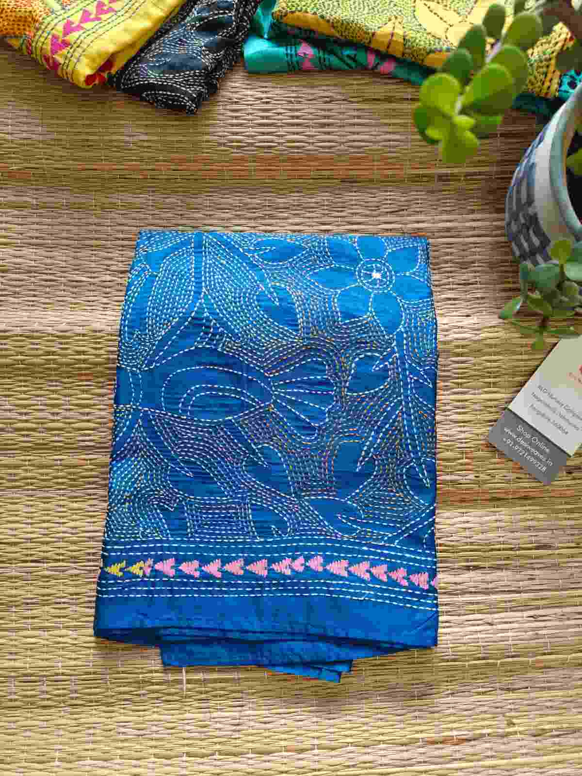 kantha stitch silk stole - Desi Weaves