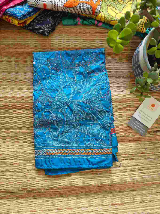 kantha stitch silk stole - Desi Weaves
