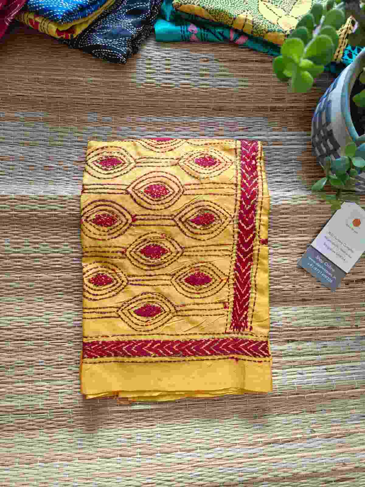 kantha stitch silk stole - Desi Weaves