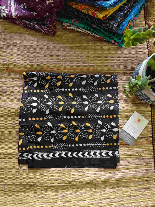 Black kantha silk stole- desi weaves