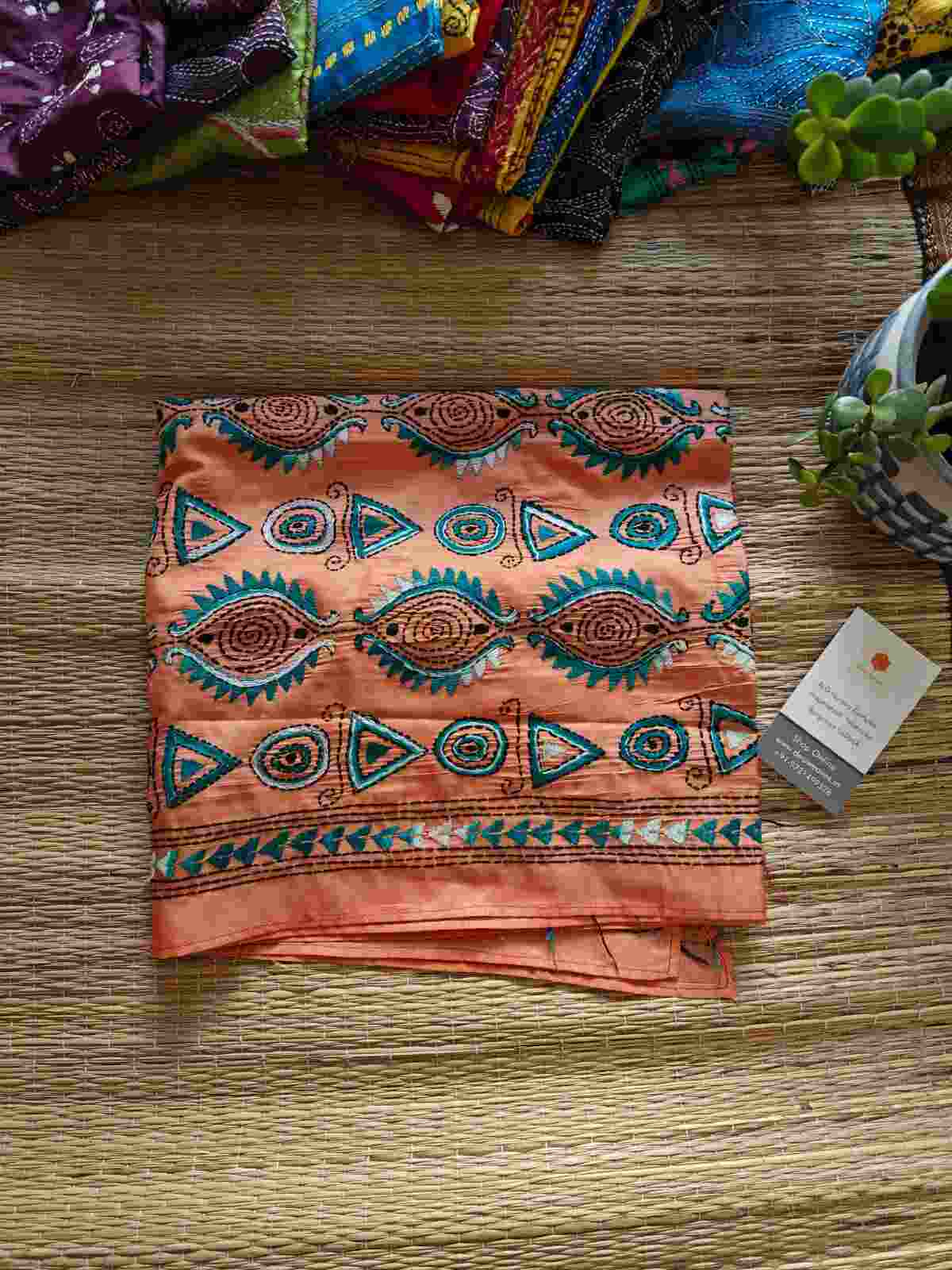 kantha stitch silk stole - Desi Weaves