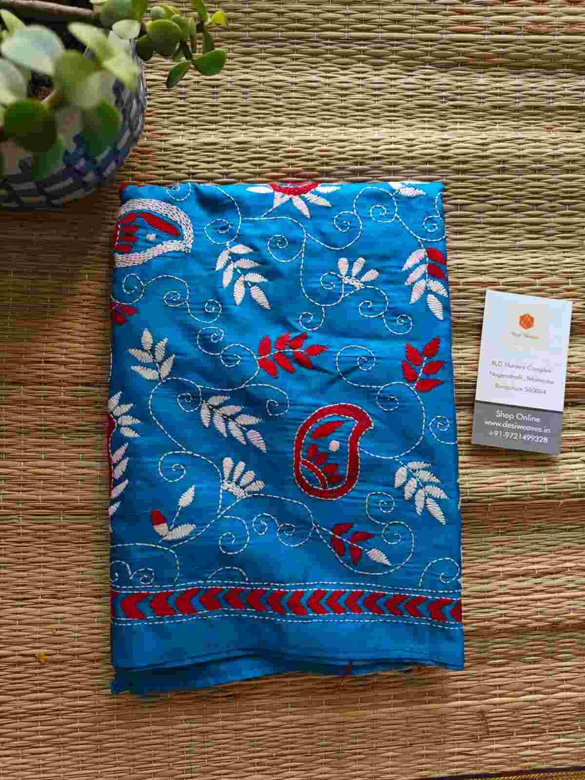 kantha stitch silk stole - Desi Weaves 