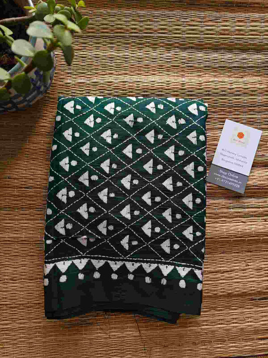 green kantha stitch silk stole - Desi Weaves 