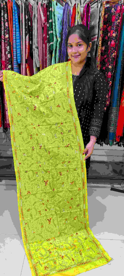 kantha stitch silk stole - Desi Weaves