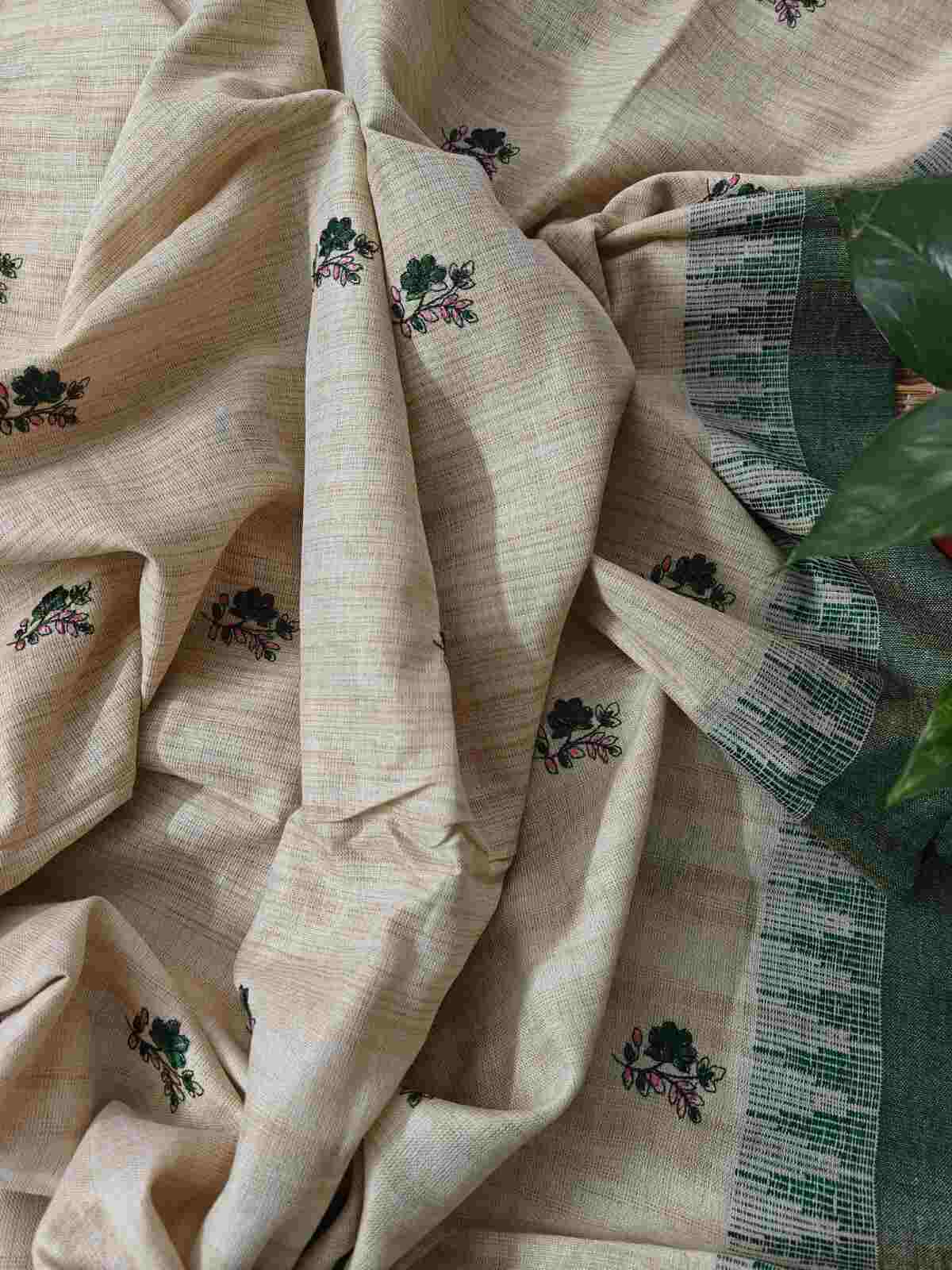 Deep Olive Embroidered Khadi Silk Cotton Dupatta