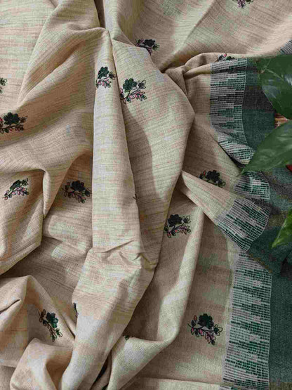 Deep Olive Embroidered Khadi Silk Cotton Dupatta