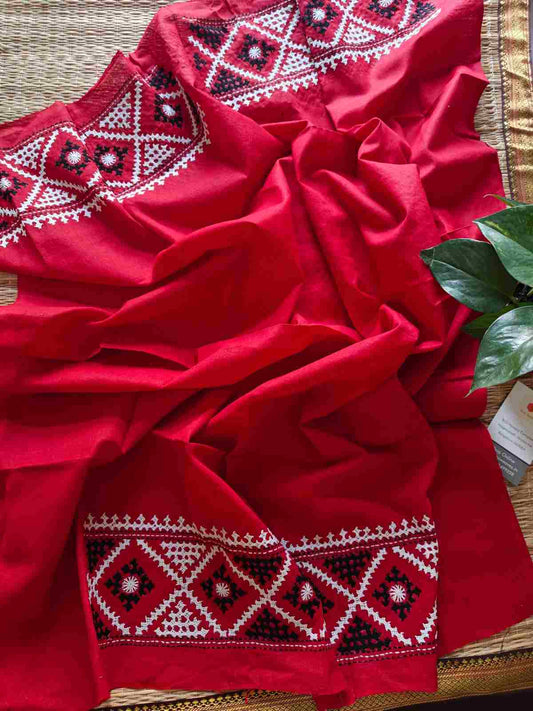 cotton kantha stitch blouse piece - desi weaves