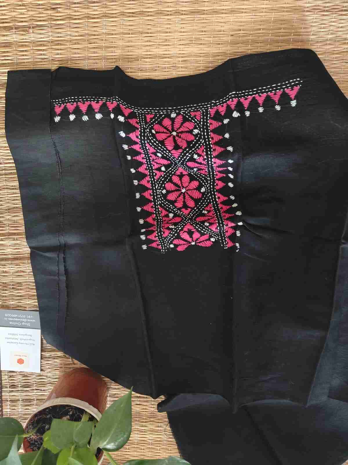 cotton kantha stitch blouse piece - desi weaves