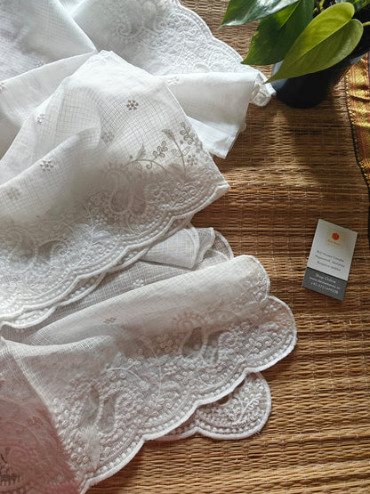 white kota doria dupatta with lace work - desi weaves