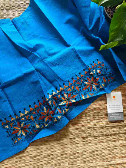Blue Kantha stitch cotton blouse - Desi Weaves