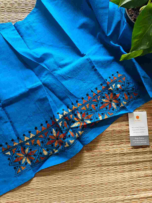 Blue Kantha stitch cotton blouse - Desi Weaves