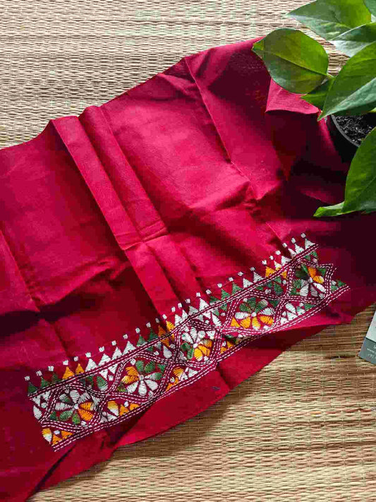 Red Kantha stitch cotton blouse - Desi Weaves