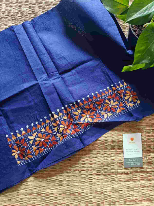 Blue Kantha stitch cotton blouse - Desi Weaves