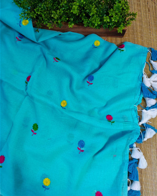 Mull Cotton Embroidered Saree Online