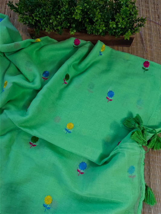 Mull Cotton Embroidered Saree Online
