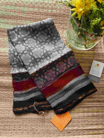 grey block print kota doria dupatta - Desi Weaves