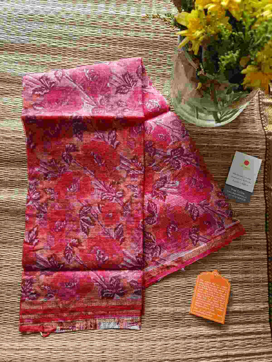 pink block print kota doria dupatta - Desi Weaves