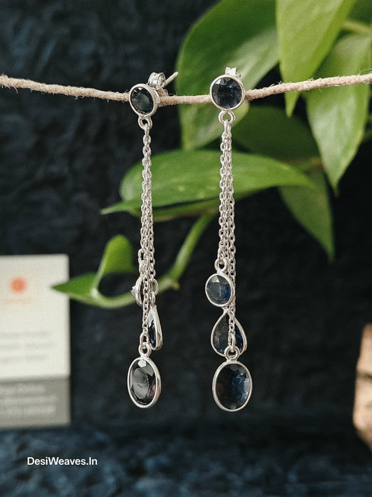 Silver earrings with dark gemstones 