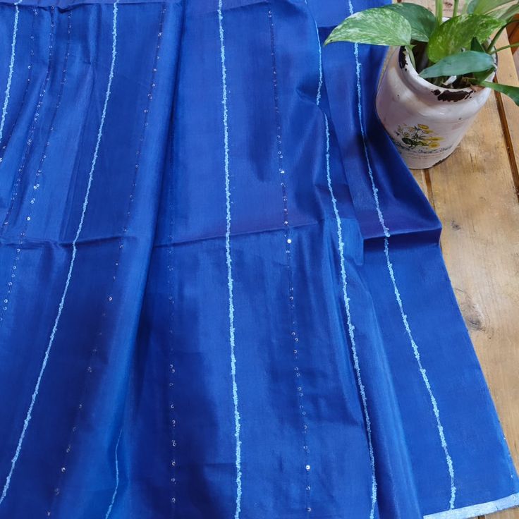 Deep Blue Semi Tussar Silk Saree With Blouse