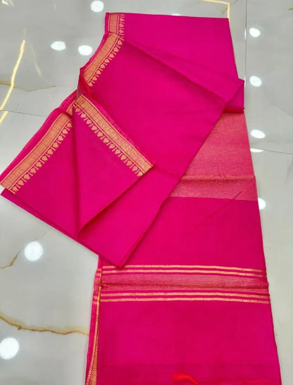 Pink saree with gold border