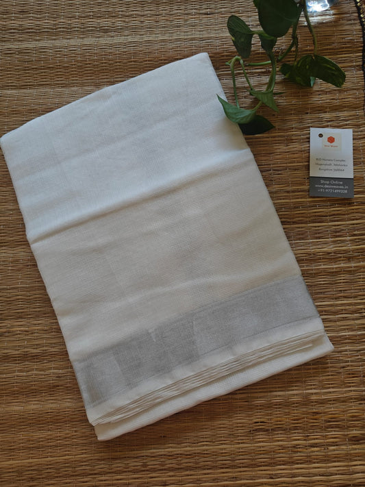 White Cotton Kota Doria Saree -  2 Inch Border