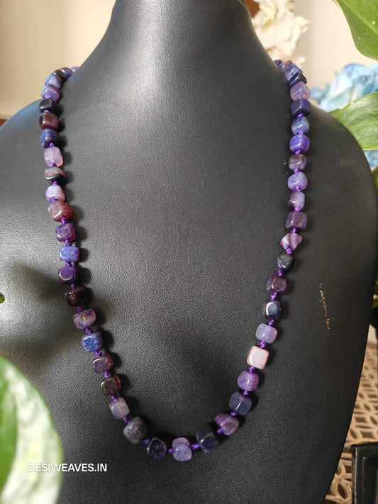 Purple Precious stones necklace online - Desi Weaves